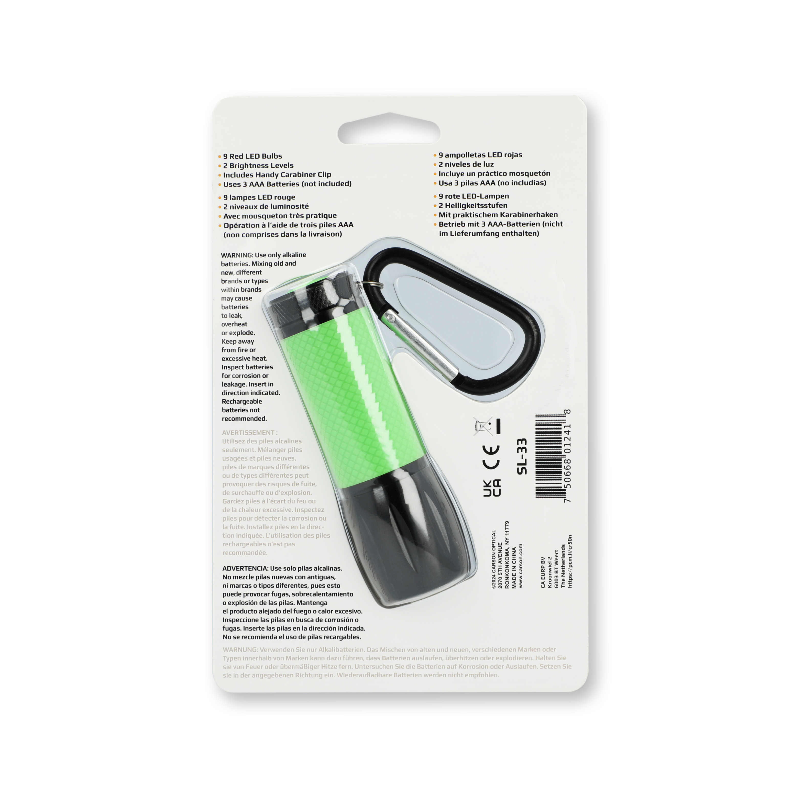 Carson Rotlicht-Taschenlampe Redsight  - mit LED-Rotlicht und Glow-in-the-dark-Griff