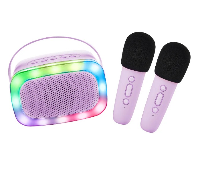 Lalarma Karaoke-Set mit 2 Mikrofonen und LED purple kabellos mit vielen Einsatzmöglichkeiten