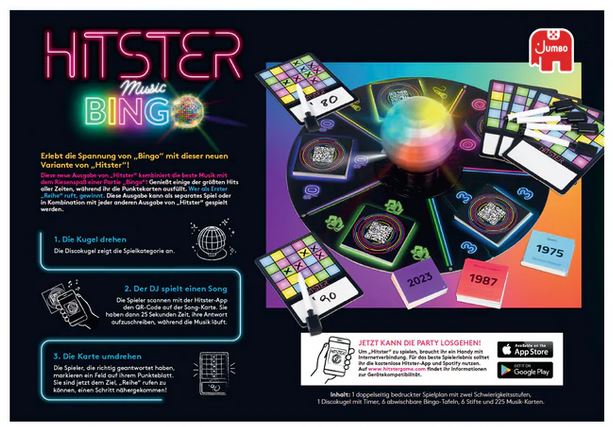 Jumbo Partyspiel Hitster Bingo Gesellschaftsspiel rund um die Musik