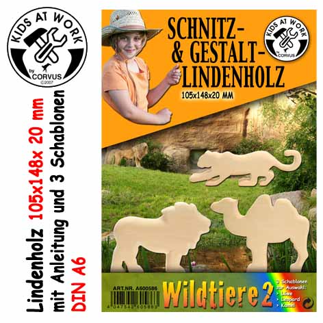 Kids at Work Schnitzholz Wildtiere 2 Klein