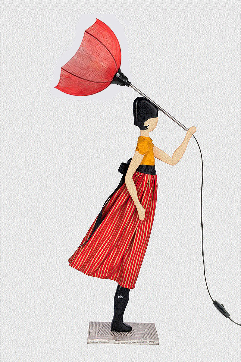 Skitso Little Girls Tischlampe Jackie mit rotem Schirm