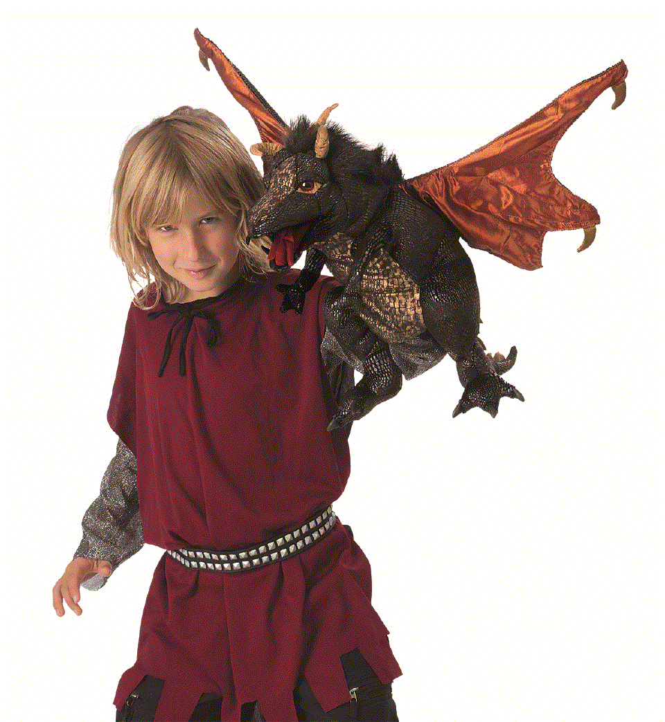 Folkmanis Handpuppe Schwarzer Drache / Black Dragon 