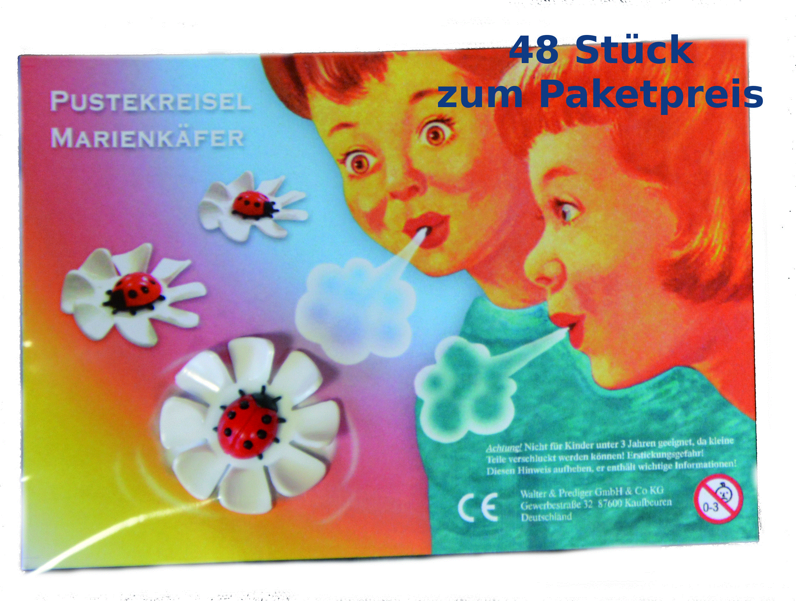 Crazy Three Pustekreisel-Paket (48 Stück) Marienkäfer-Pustespiel 