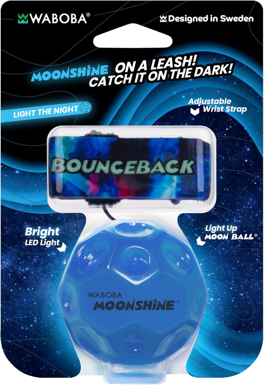 Waboba  MOON Ball Bounceback Moonshine LED der Moonball an der Schnur! 1 Stück in rot oder blau