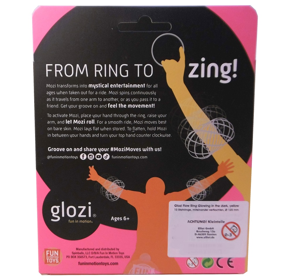Glozi Flow Ring Glowing in the dark yellow 13 Stahlringe, miteinander verflochten, Mozi Armspinner mit Glow