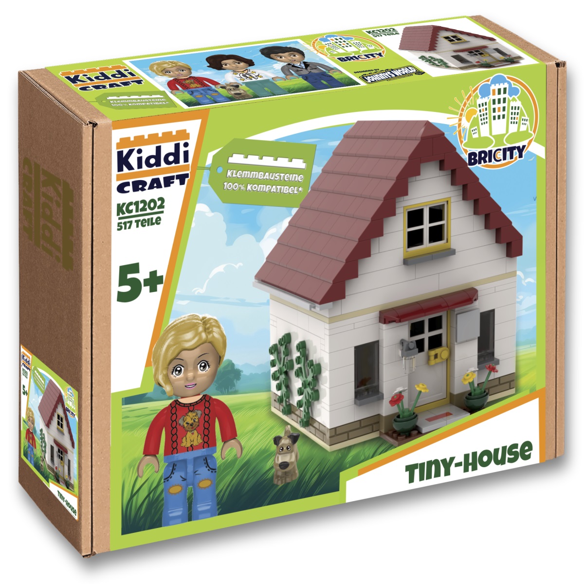 KiddiCraft Klemmbausteinset Tiny House - 3 Kiddiz Figuren, 1 Hund 517 Teile