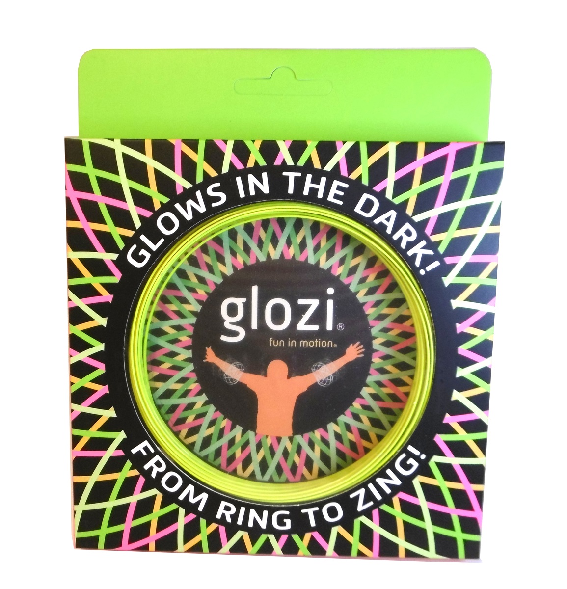 Glozi Flow Ring Glowing in the dark yellow 13 Stahlringe, miteinander verflochten, Mozi Armspinner mit Glow