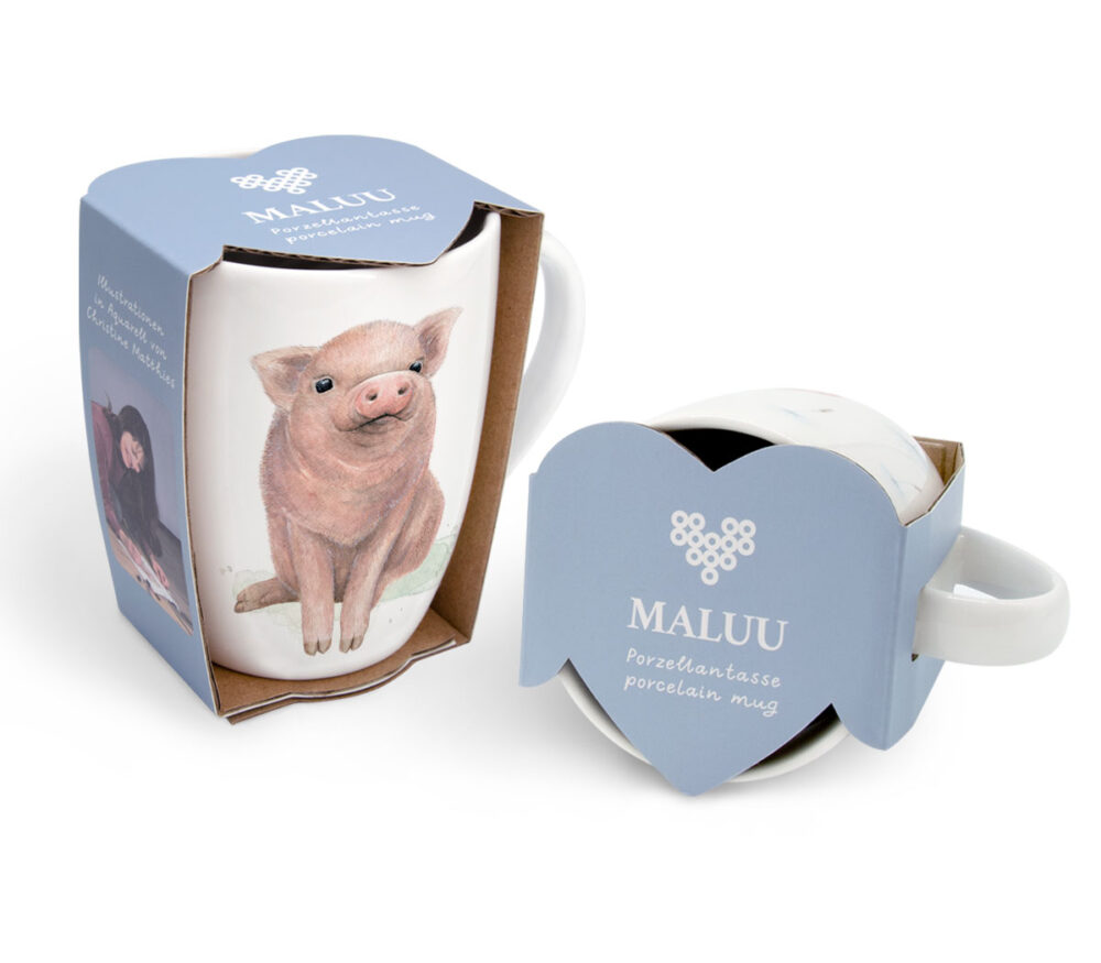 Maluu Porzellantasse Lucky Piglet aus Porzellan mit zwei Schwein-Motiven