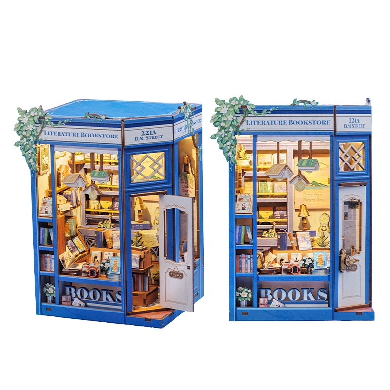 Cutebee Bastelset Book Nook Literature Bookshop Holz-Bausatz mit Licht
