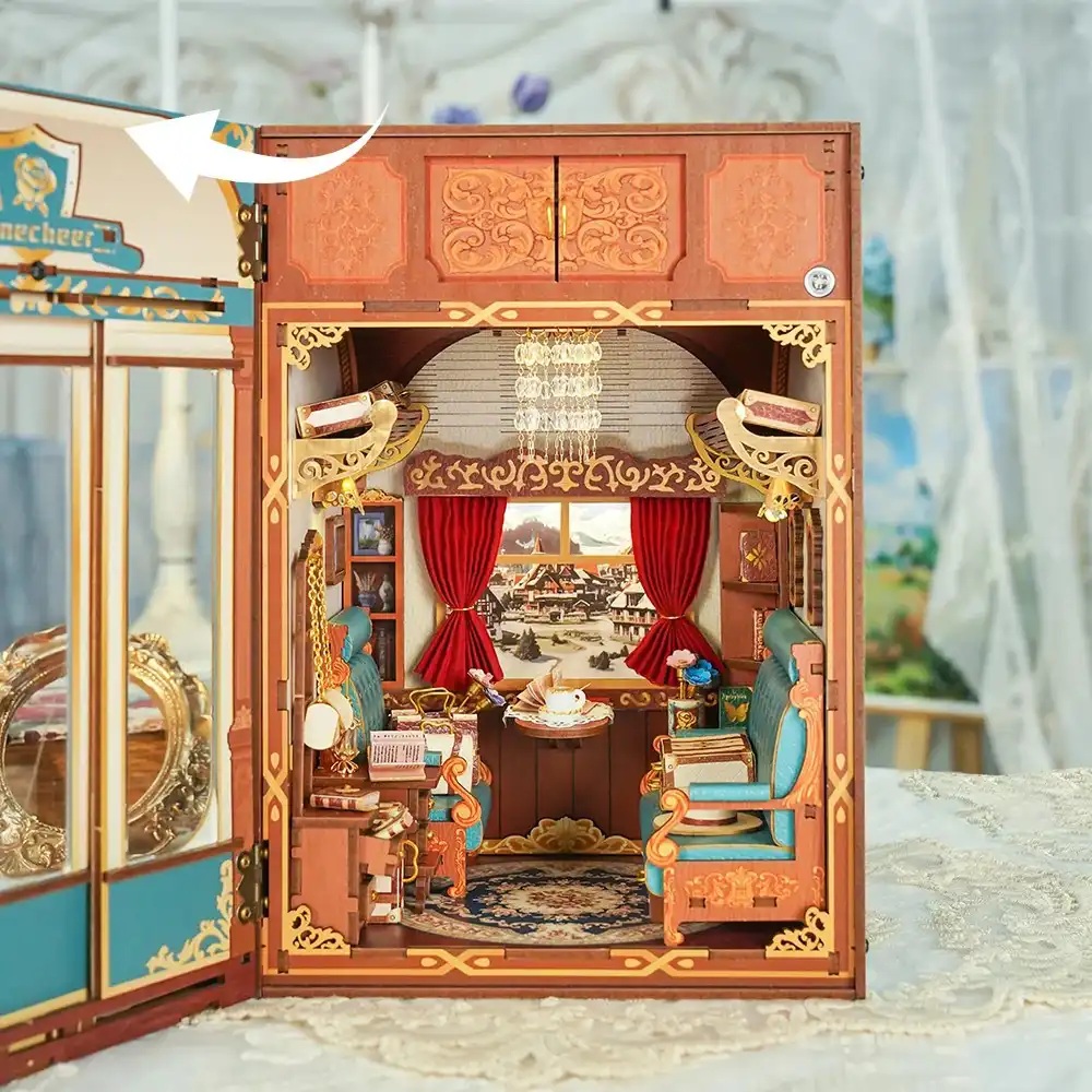 Tonecheer Bastelset Book Nook Zugabteil - European Travels Holz-Bausatz mit Licht
