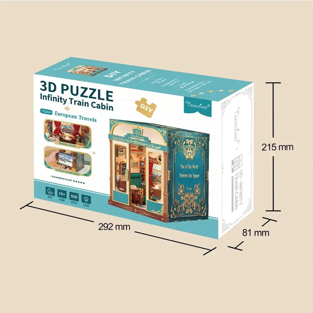 Tonecheer Bastelset Book Nook Zugabteil - European Travels Holz-Bausatz mit Licht