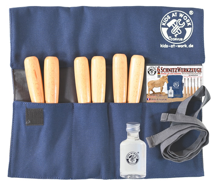 Kids at Work Set Schnitzwerkzeuge 6-teilig mit Tasche und Pflegeöl