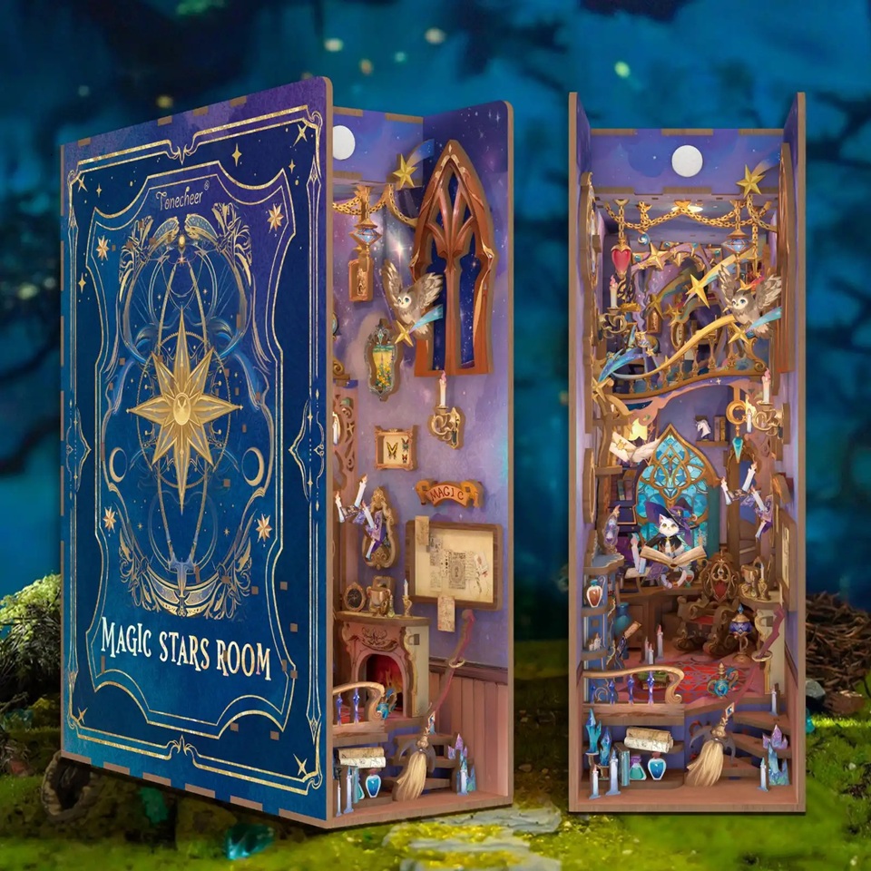 Tonecheer Bastelset  Book Nook Magic Stars Room Holz-Bausatz mit Licht