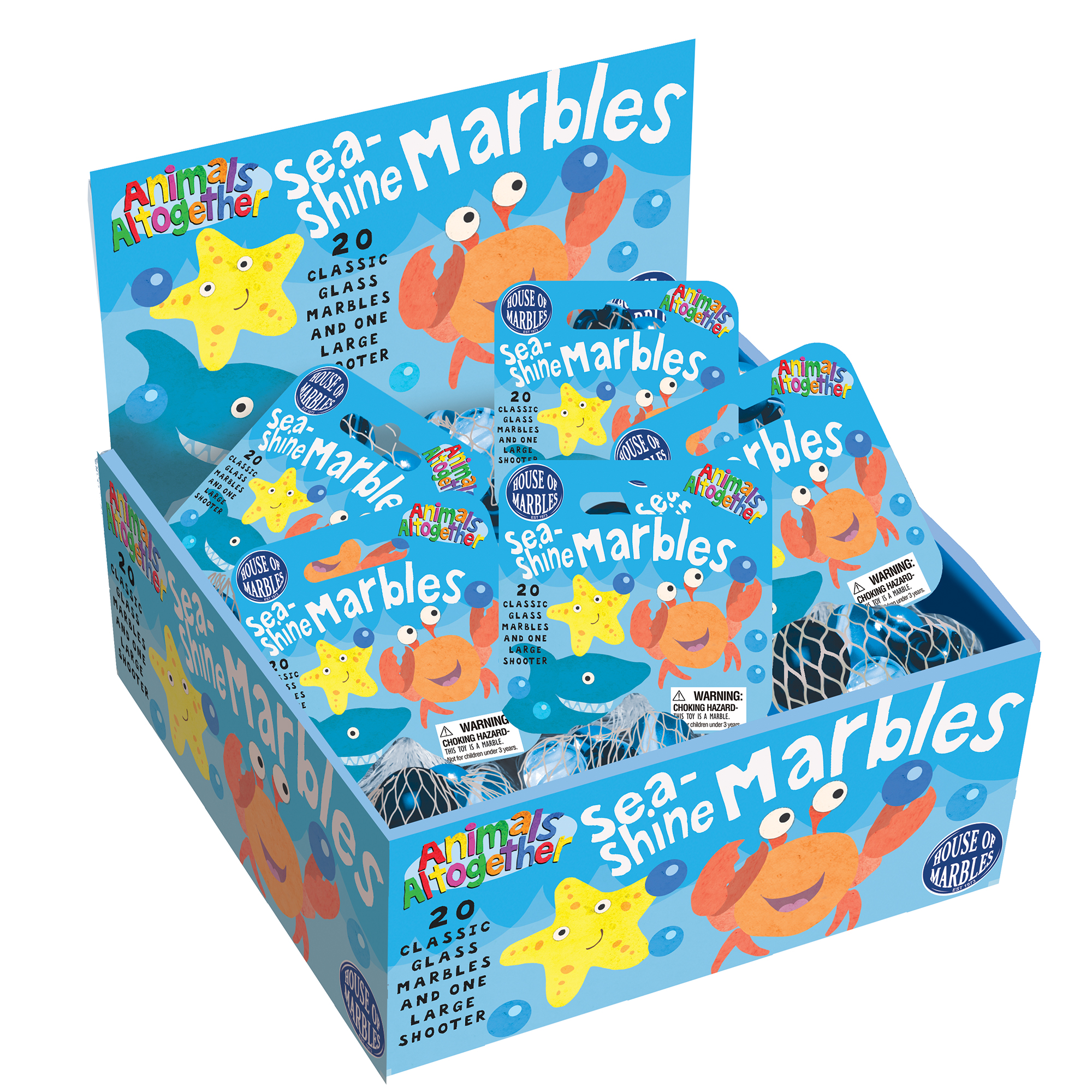 House of Marbles Glasmurmeln Seashine Glanz Netz mit 21 Murmeln