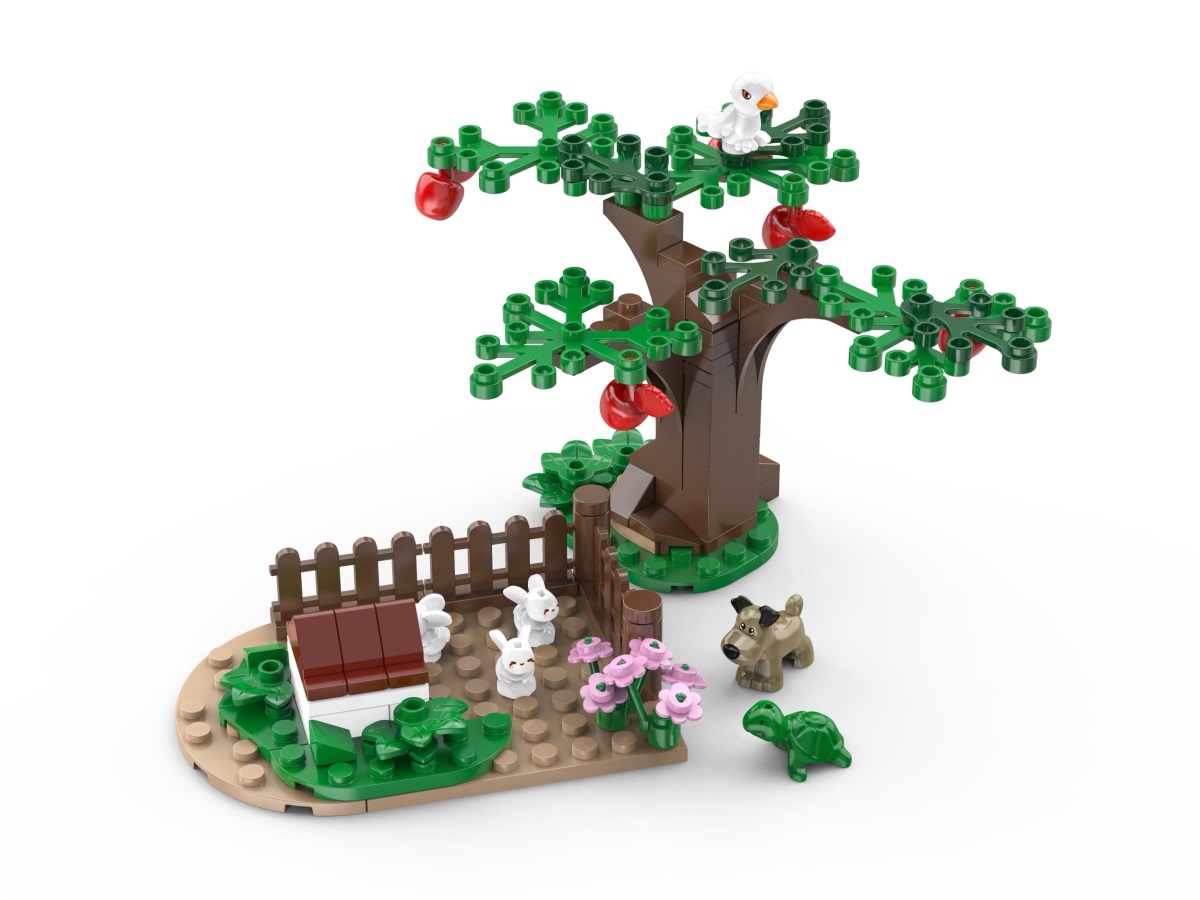 KiddiCraft Klemmbausteinset Hasenstall - 3 Hasen, 1 Hund, 1 Vogel, 1 Schildkröte 89 Teile
