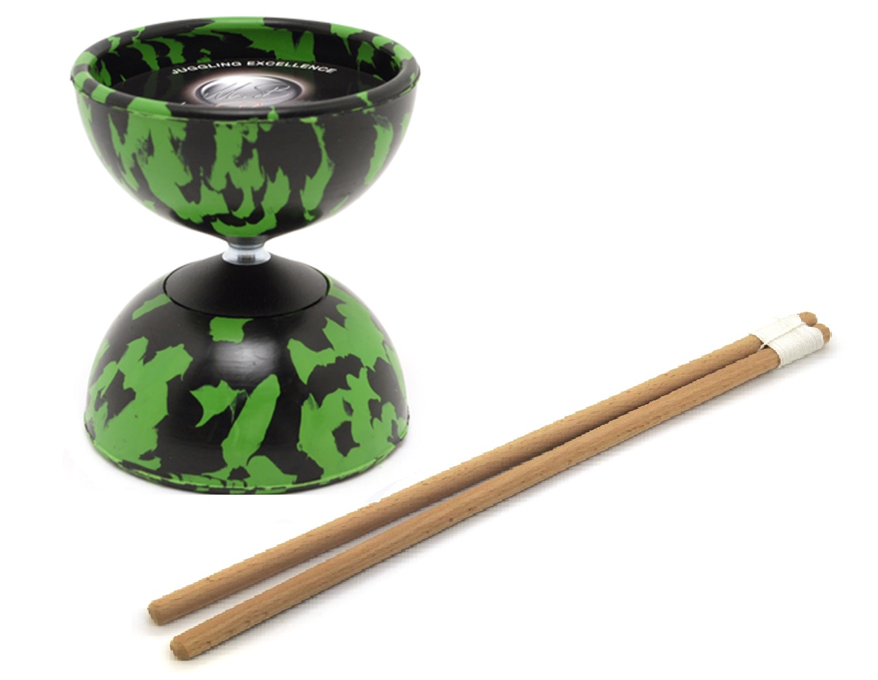 Mister Babache Diaboloset Harlekin Medium - Schwarz/Grün Stäbe und Schnur inclusive