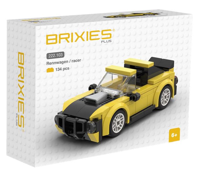 Brixies Plus Rennwagen gelb 134 Klemmbausteine