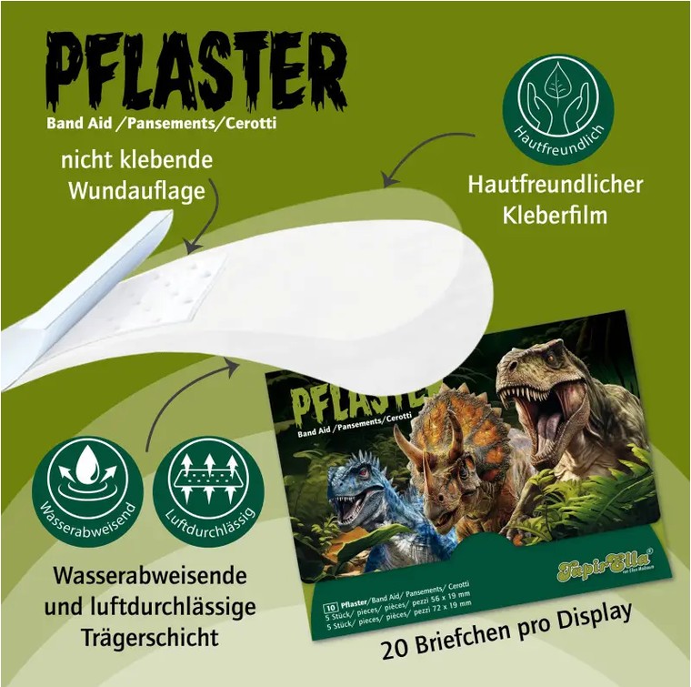 TapirElla Pflasterbriefchen Dinosaurier 3 mit 10 Pflastern
