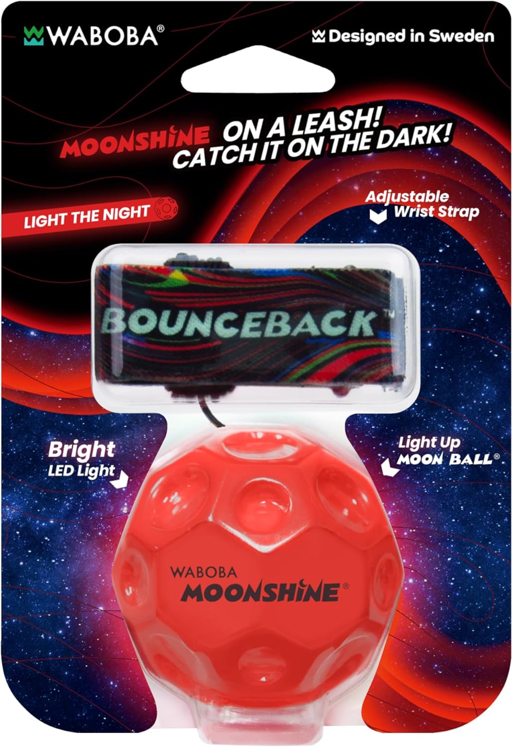 Waboba  MOON Ball Bounceback Moonshine LED der Moonball an der Schnur! 1 Stück in rot oder blau