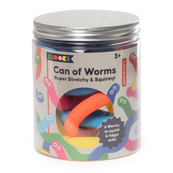 Kikkerland Fidgettoy Kikido Can Of Worms 6 bunte Stretchwürmer