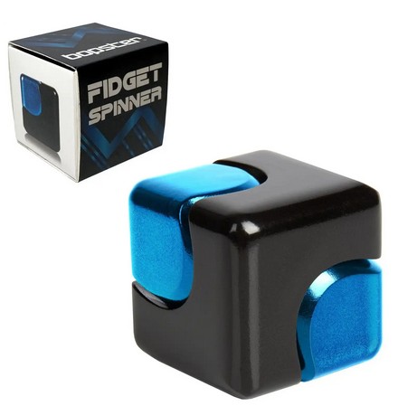 Bopster Fidget Spinner Cube - Black & Blue Metall Fidget Toy