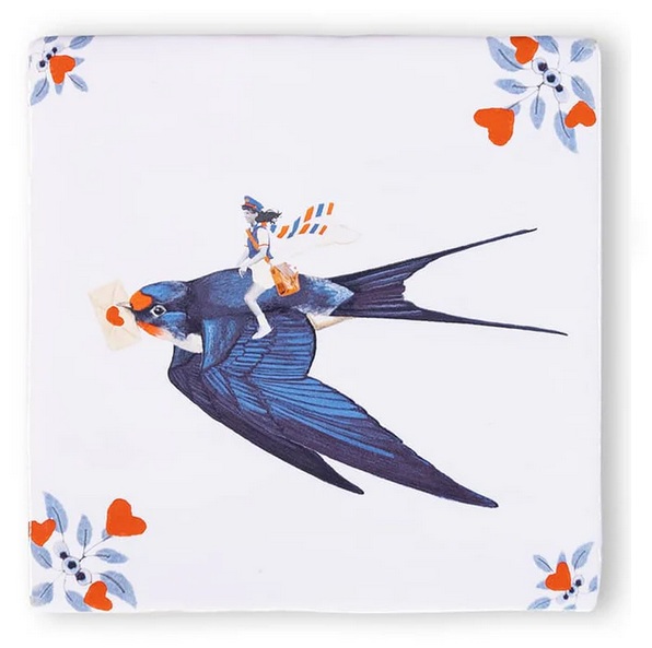 StoryTiles medium - Sending you a message- Fliesenkunst mit Schwalbe 13cm