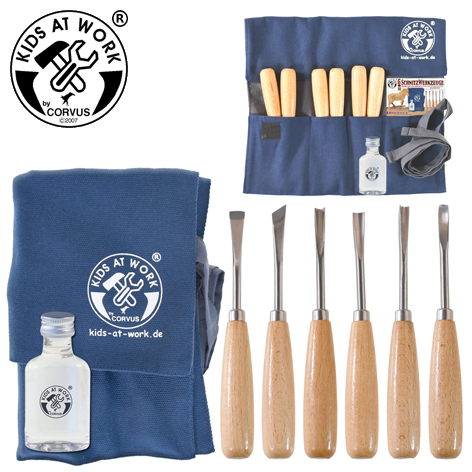 Kids at Work Set Schnitzwerkzeuge 6-teilig mit Tasche und Pflegeöl