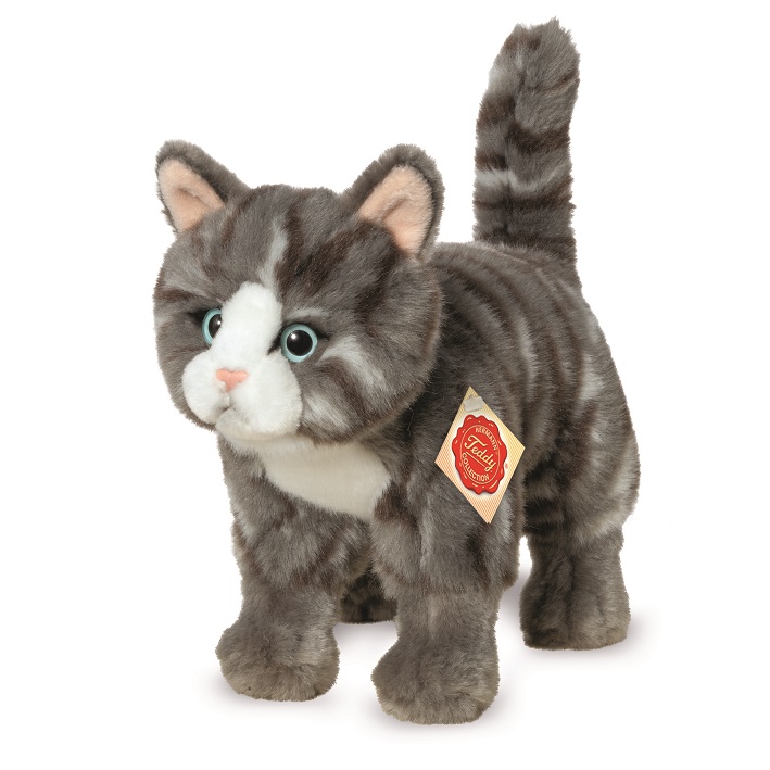 Hermann Teddy Katze stehend grau getigert 20 cm Grauer Stubentiger