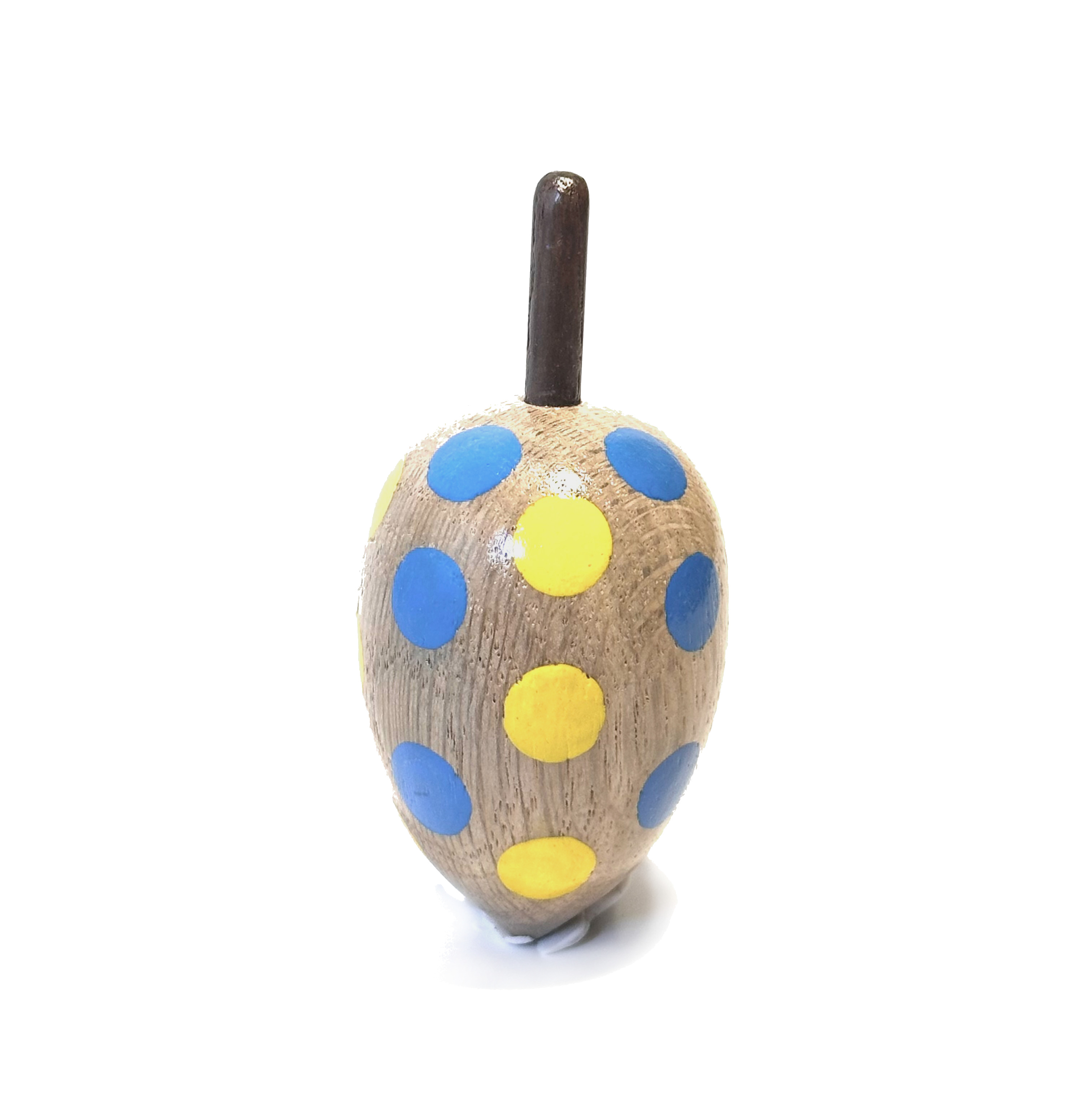Loewe Stiftung Holzkreisel Osterei blau-gelb getupft handgedrechselt