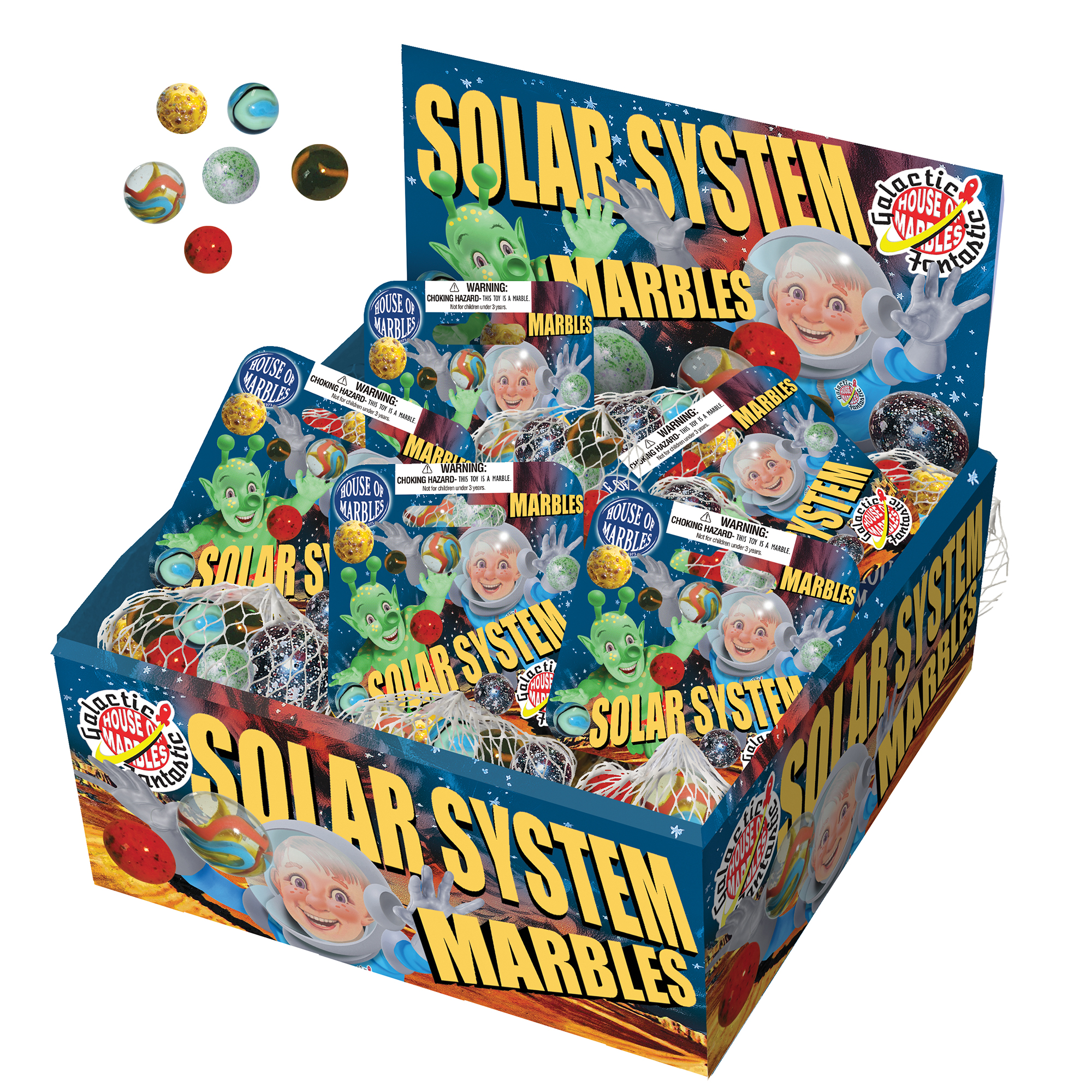 House of Marbles Glasmurmeln Solar-System Netz mit 21 Murmeln