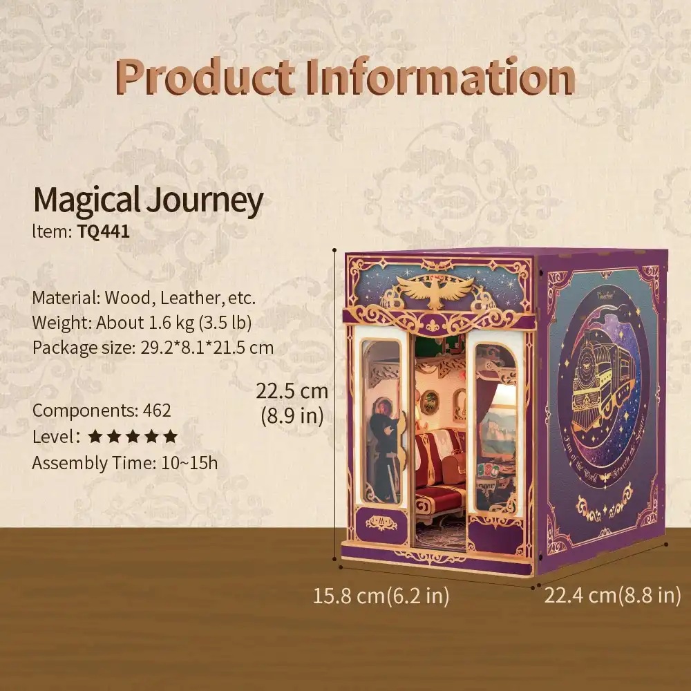 Tonecheer Bastelset Book Nook Zugabteil - Magical Journey Holz-Bausatz mit Licht