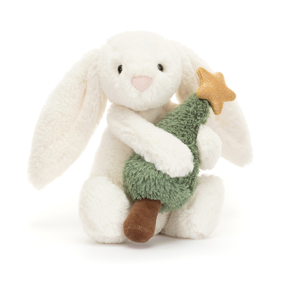 Jellycat Stofftier Bashful Bunny with Christmas Tree Hase mit Weihnachtsbaum