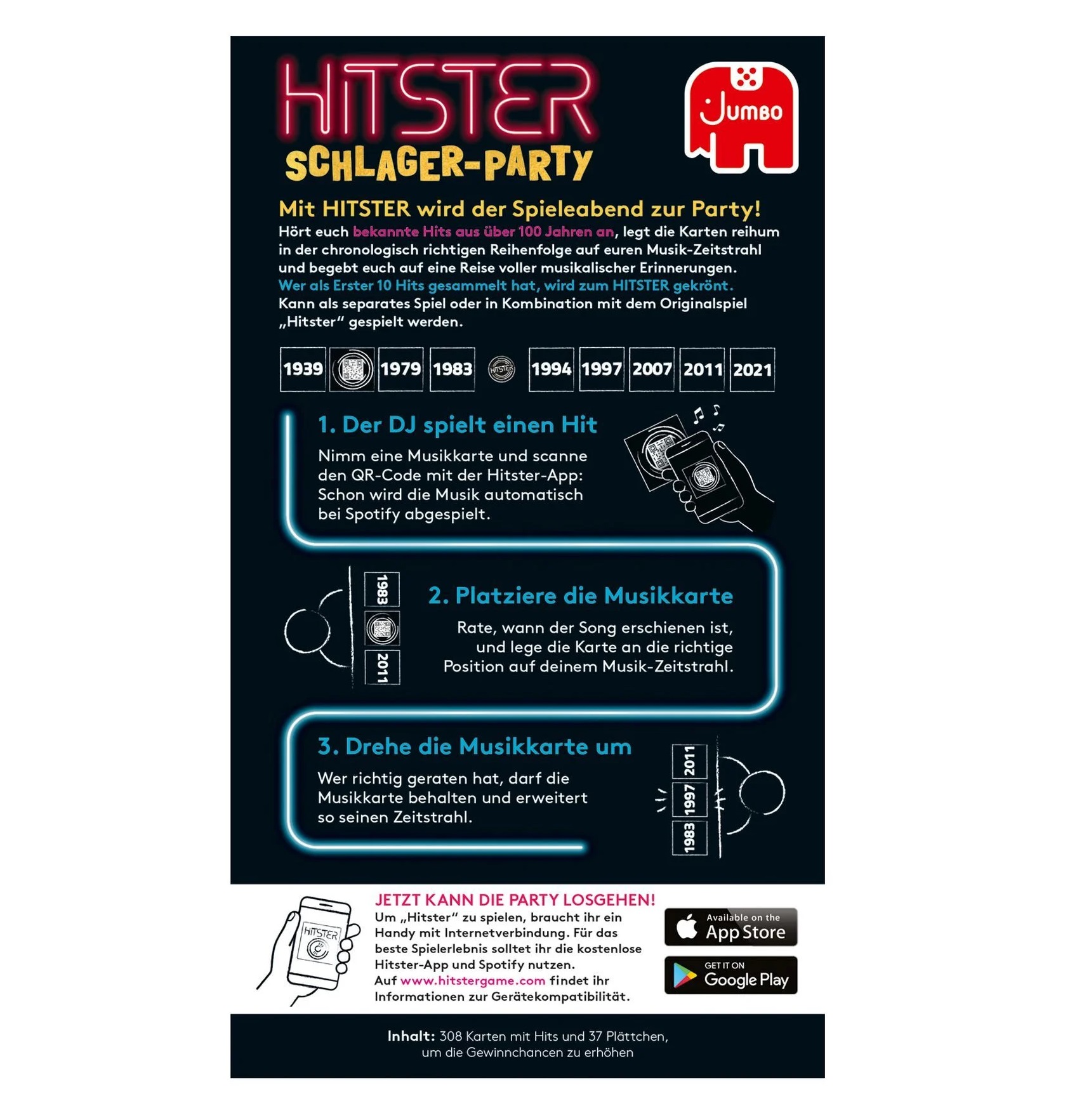 Jumbo Partyspiel Hitster Schlagerparty Gesellschaftsspiel rund um die Musik