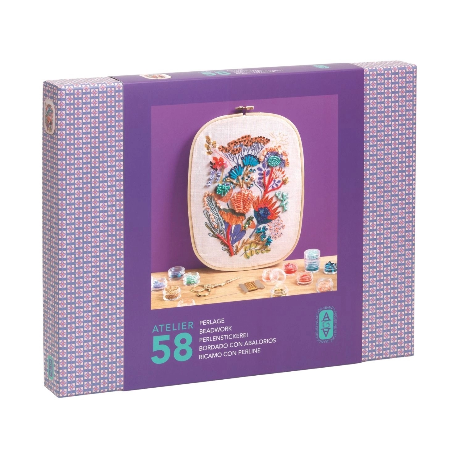 Djeco Atelier Grands Augustins 58 - Perlenstickerei Blumen Kreatives Bastelset für Jugendliche und Erwachsene