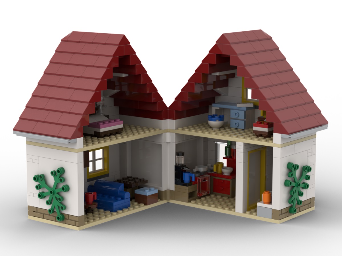 KiddiCraft Klemmbausteinset Tiny House - 3 Kiddiz Figuren, 1 Hund 517 Teile
