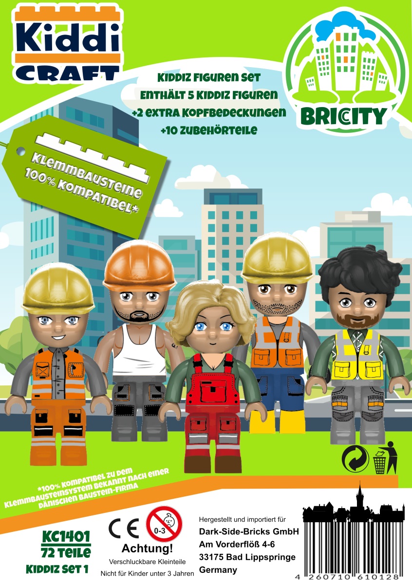KiddiCraft Kiddiz Pack Bautruppe - 5 Kiddiz Figuren 72 Teile
