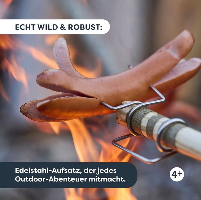 Haba Terra Kids Lagerfeuer Griill-Spiess Survival Dinner -  für Würstchen, Marshmallows oder Maiskolben