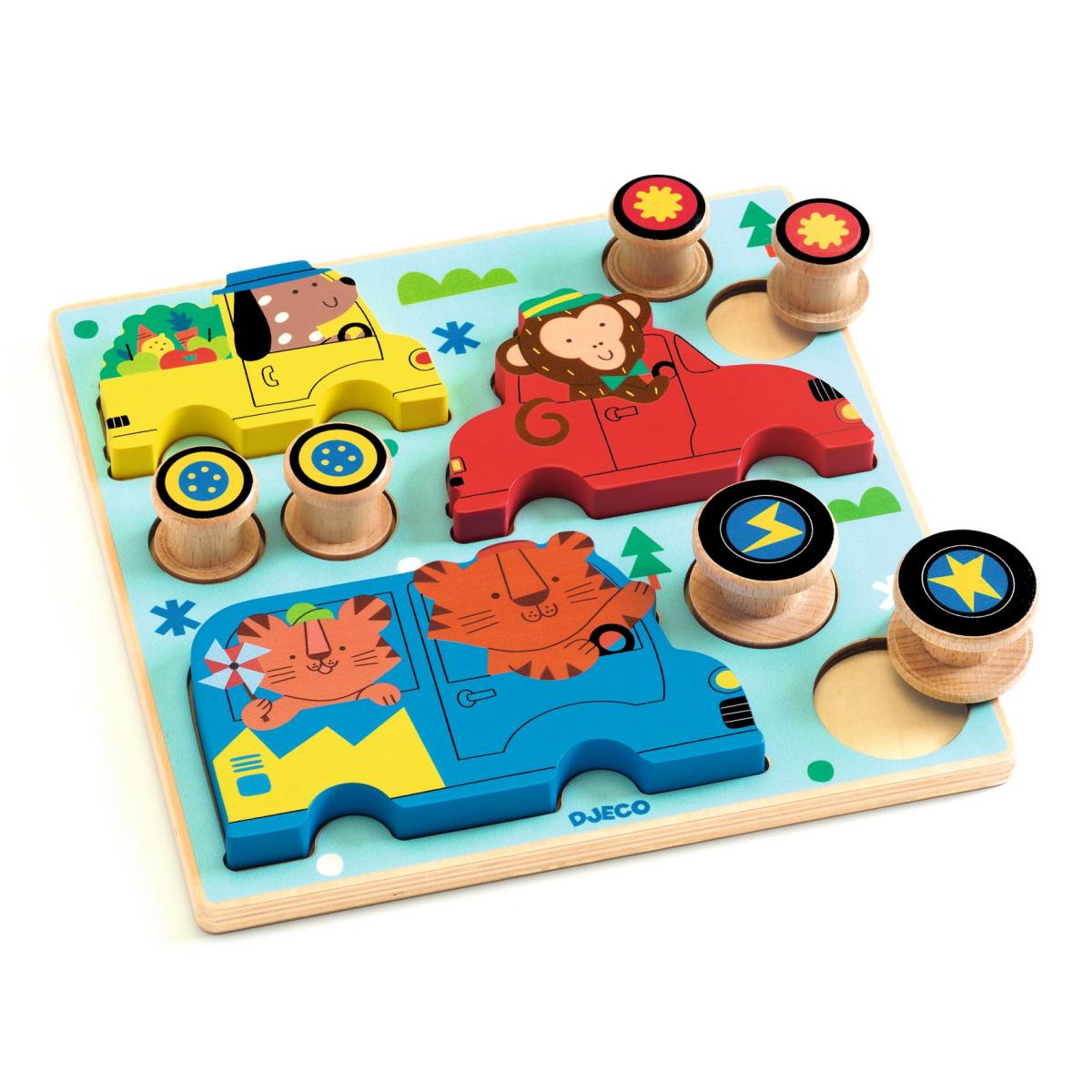 Djeco Holz-Puzzle 2in1 Puzz & Roll Color Puzzeln und Autos bauen