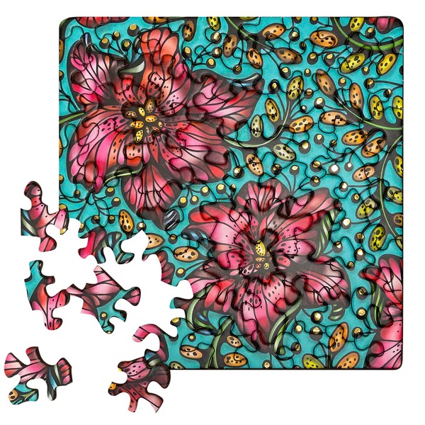 Curiosi Q-Puzzle Gold-3 Blumen farbenfrohes Mini-Puzzle 72 Teile