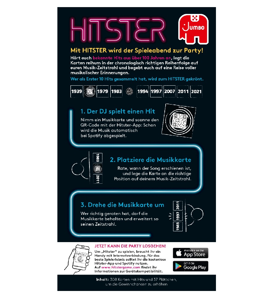 Jumbo Partyspiel Hitster Gesellschaftsspiel rund um die Musik