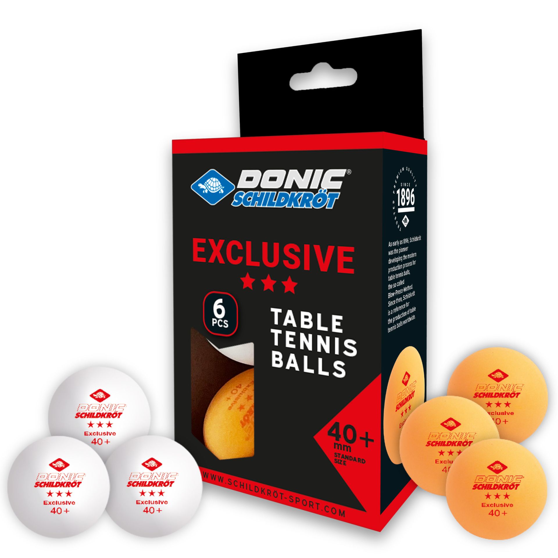Donic-Schildkröt Tischtennis-Bälle 3-Stern 6er-Set  - 3 x weiß/ 3 x orange, Poly 40+