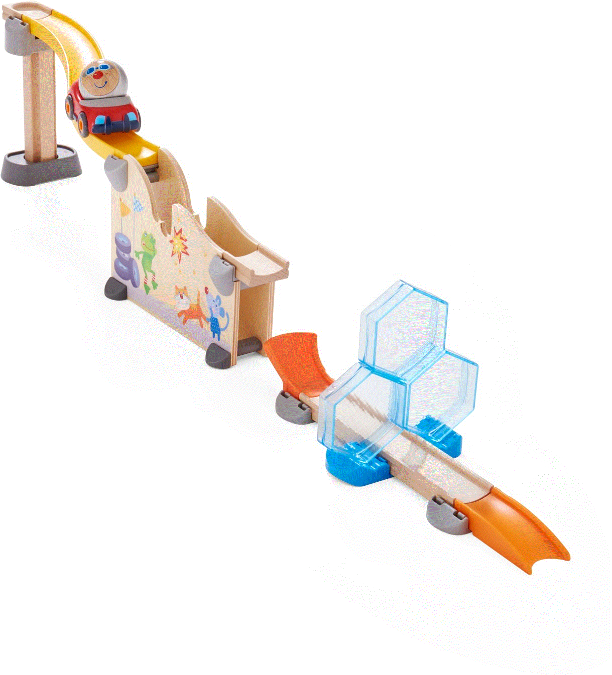 Haba Kullerbü–Spielbahn Crashtest Karton mit Lagerspuren, Inhalt unversehrt