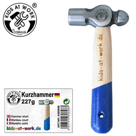 Kids at Work Kurzhammer – Eiche-Griff blau, 227 g