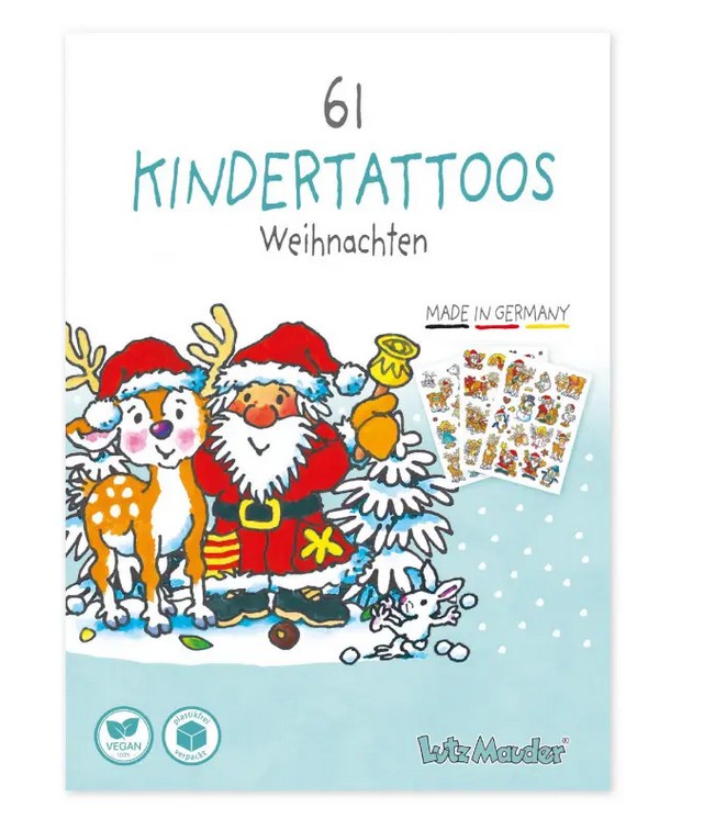 Lutz Mauder TapirElla Tattoo-Set A6, Weihnachten 3 Bögen, plastikfrei verpackt