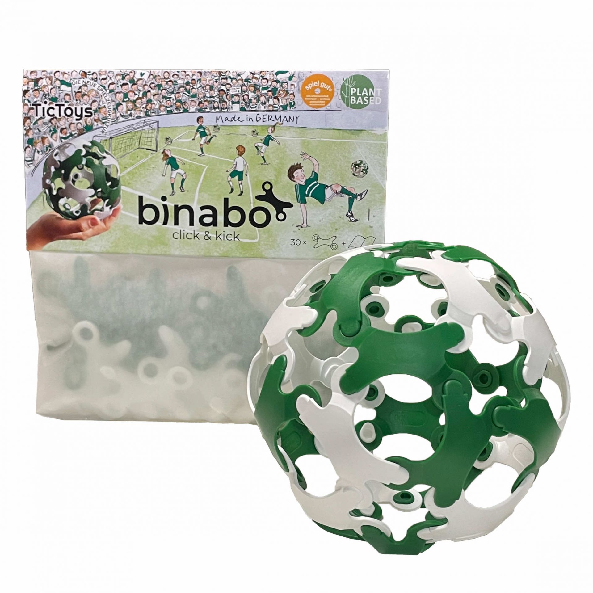 Binabo 30 Chips click & kick Ballbastelset grün & weiß plastikfreies Konstruktionsspielzeug