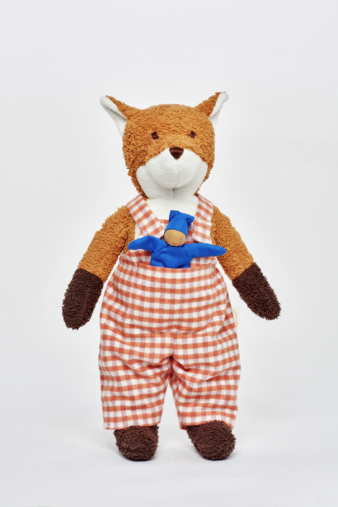 Käthe Kruse Kuscheltier Fred Fuchs mit Latzhose und Mini Wichtelpuppe