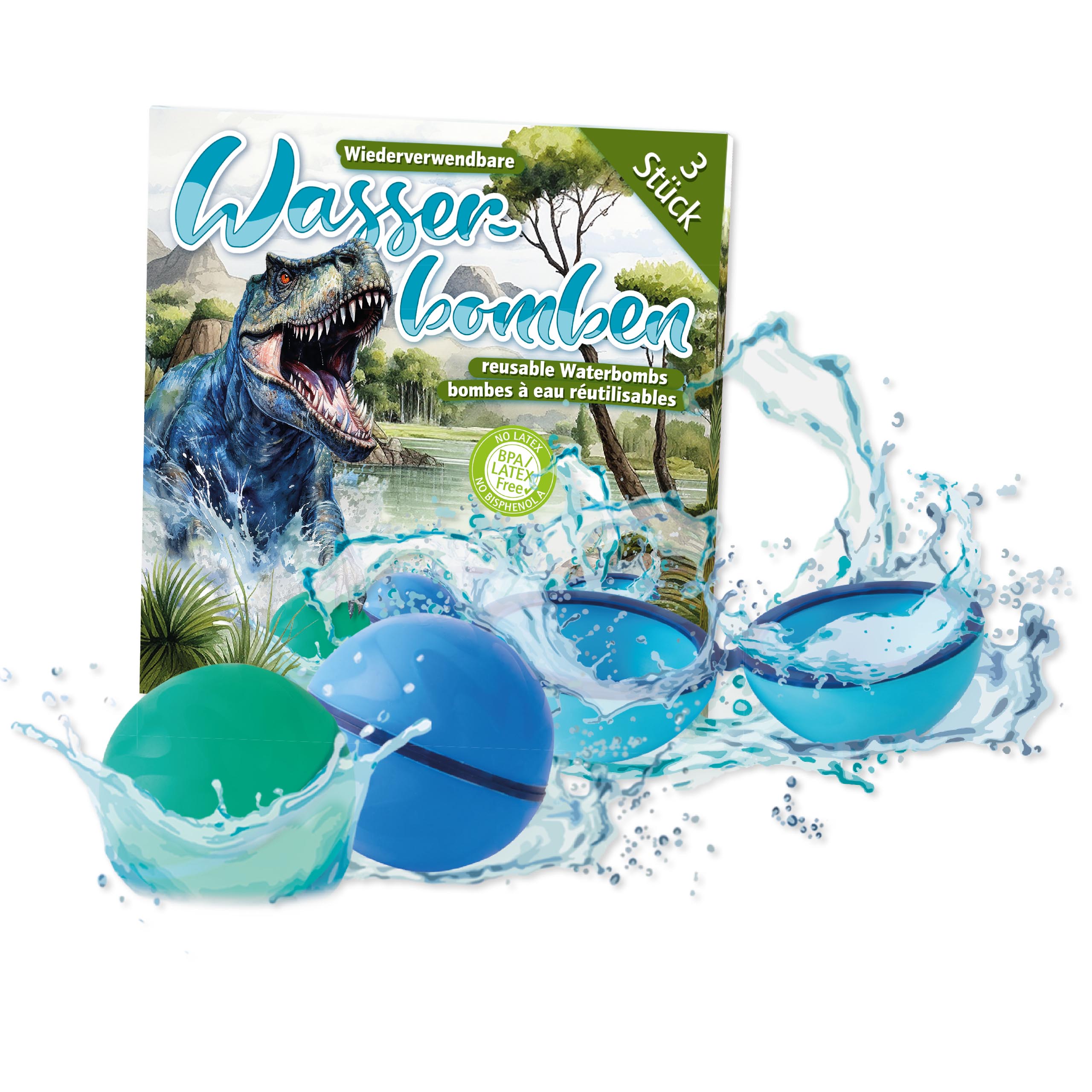 TapirElla Wiederverwendbare Wasserbomben T-Rex 3er Set  gute Qualität!