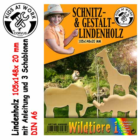 Kids at Work Schnitzholz Wildtiere 1 Klein