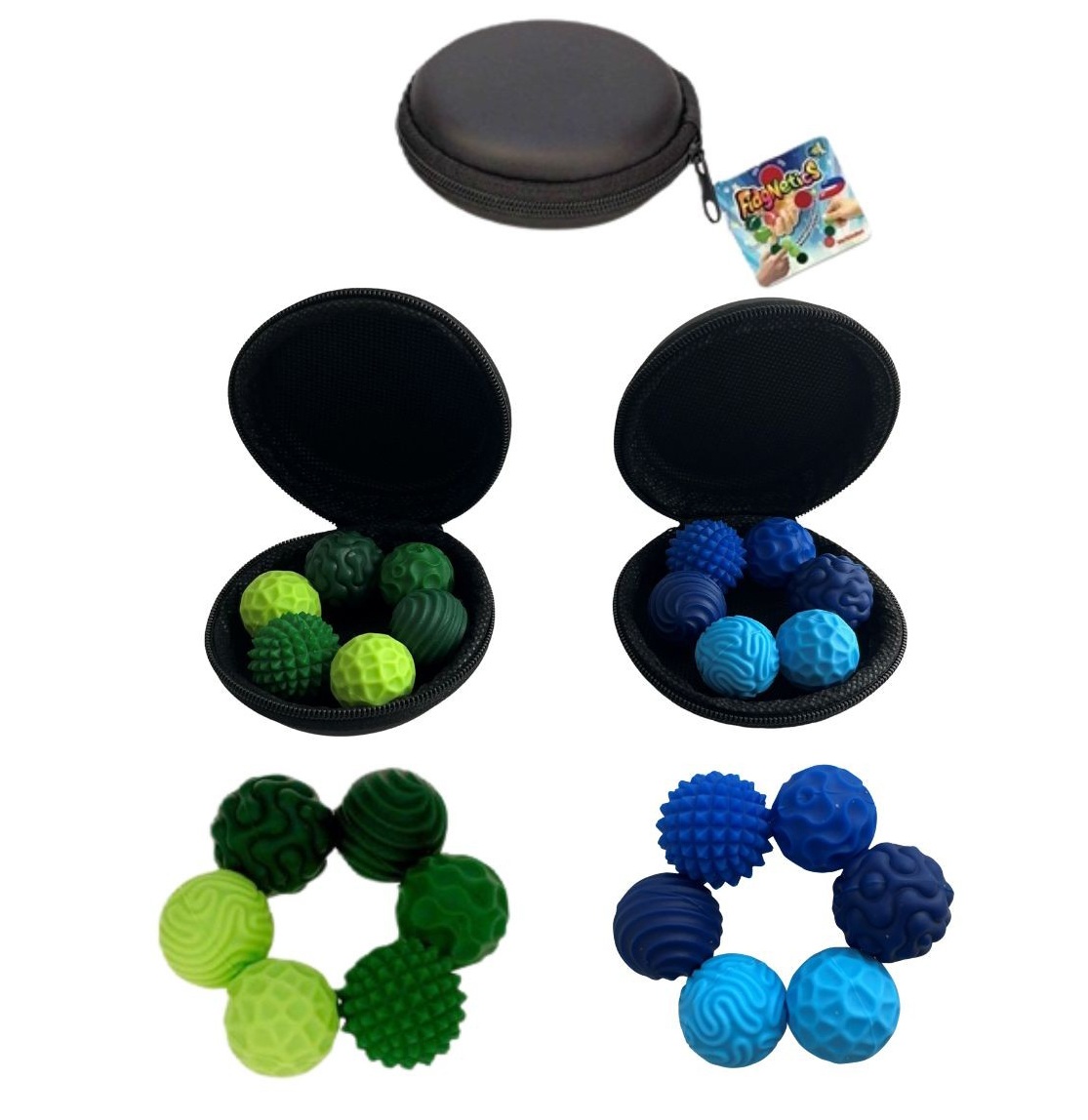 Fidgettoy FidgNetics - Magnetische Sensorik Kugeln blau oder grün 1 Set aus sechs Kugeln in Etui