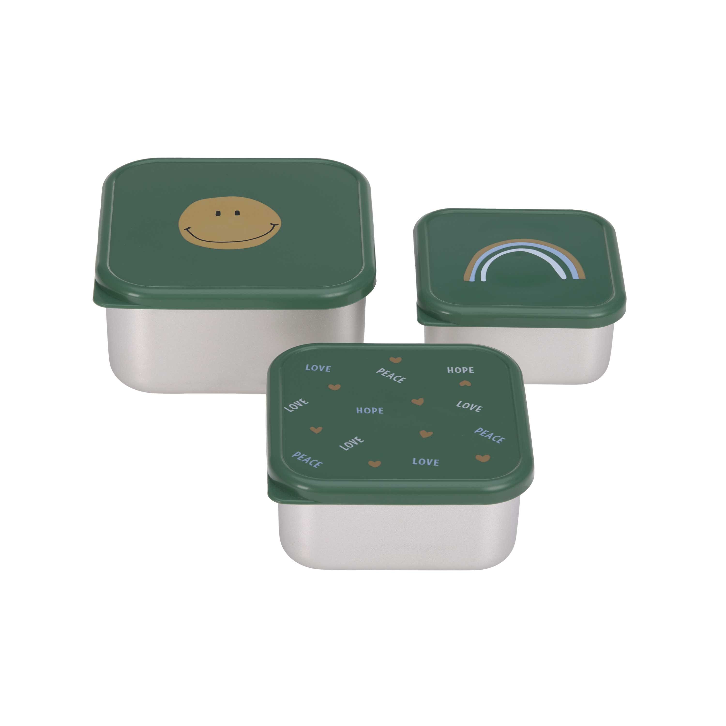 Lässig Snackboxset Stainless Steel Happy Rascals Smile green 3er Set Edelstahldosen